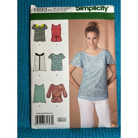 Simplicity 1693 Pattern tshirt sleveless top shirt size 12 14 16 18 20 - Picture 1 of 4